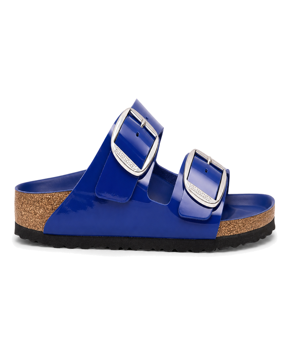 Birkenstock Arizona Big Buckle Sandals is a glossy blue leather finish with oversized silver buckles - view 2