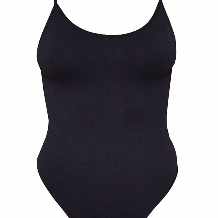 Black Seamless Rib Lingerie Bodysuit
