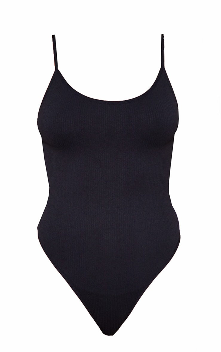 Black Seamless Rib Lingerie Bodysuit
