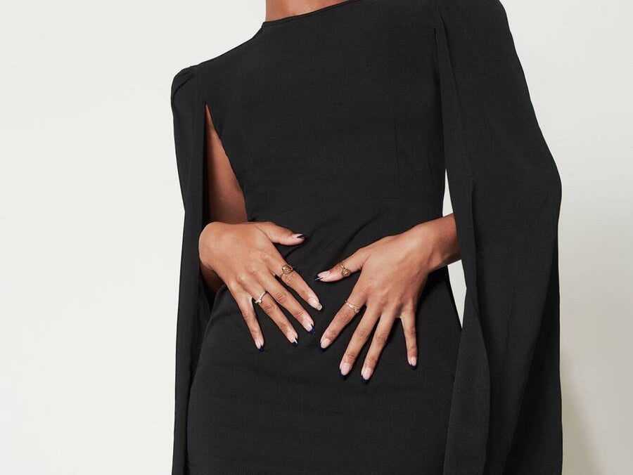 SHEIN SXY Cloak Sleeve Open Back O-ring Zip Up Dress