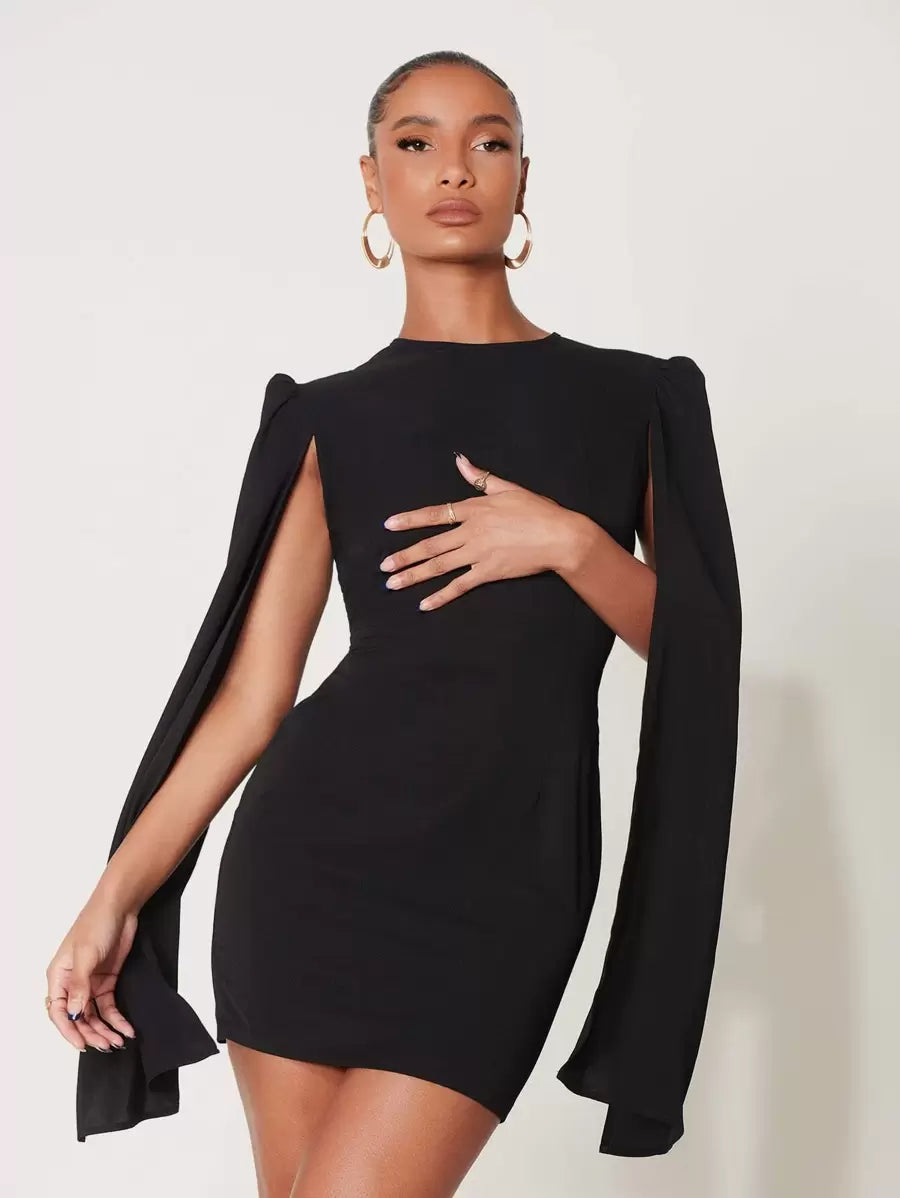SHEIN SXY Cloak Sleeve Open Back O-ring Zip Up Dress