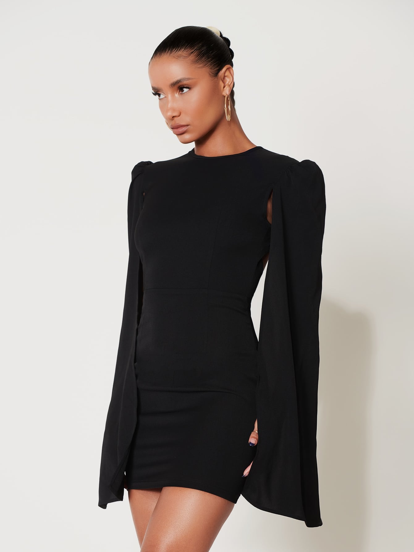 SHEIN SXY Cloak Sleeve Open Back O-ring Zip Up Dress
