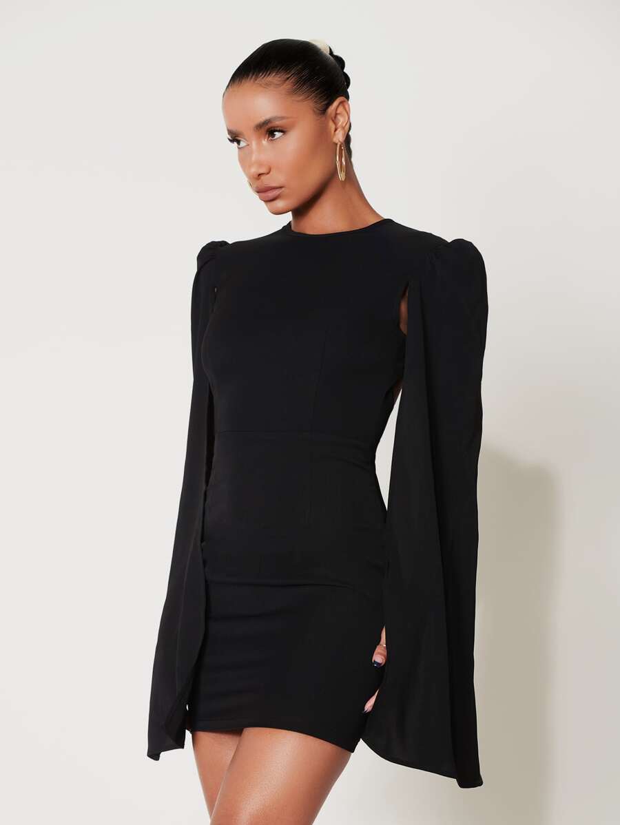 SHEIN SXY Cloak Sleeve Open Back O-ring Zip Up Dress