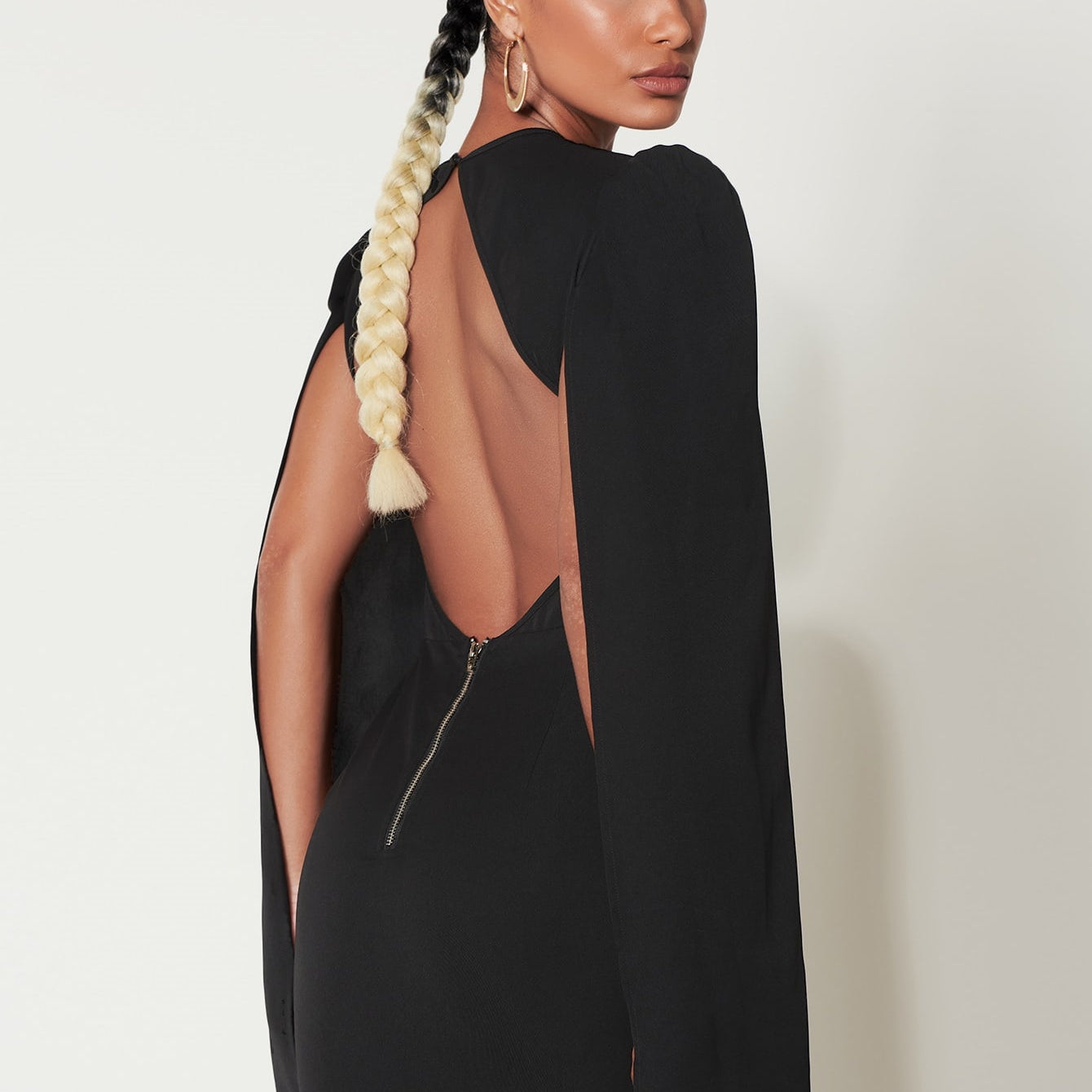 SHEIN SXY Cloak Sleeve Open Back O-ring Zip Up Dress