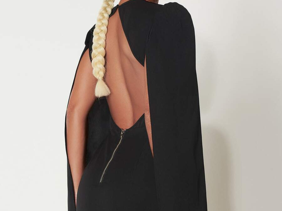 SHEIN SXY Cloak Sleeve Open Back O-ring Zip Up Dress