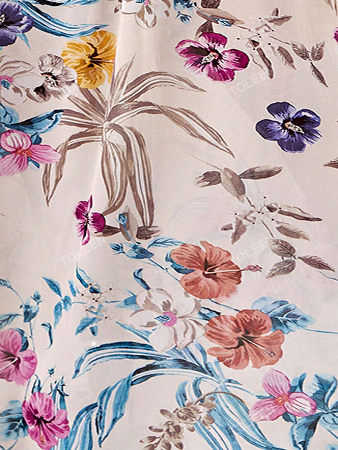 Floral Print Plunging Neck Split Thigh Dress