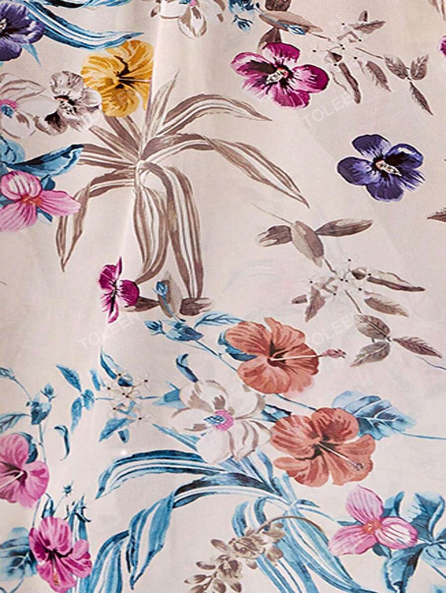 Floral Print Plunging Neck Split Thigh Dress