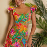 Travachic Estampa Tropical Cintura Cut Out Bainha Com Babado Vestido