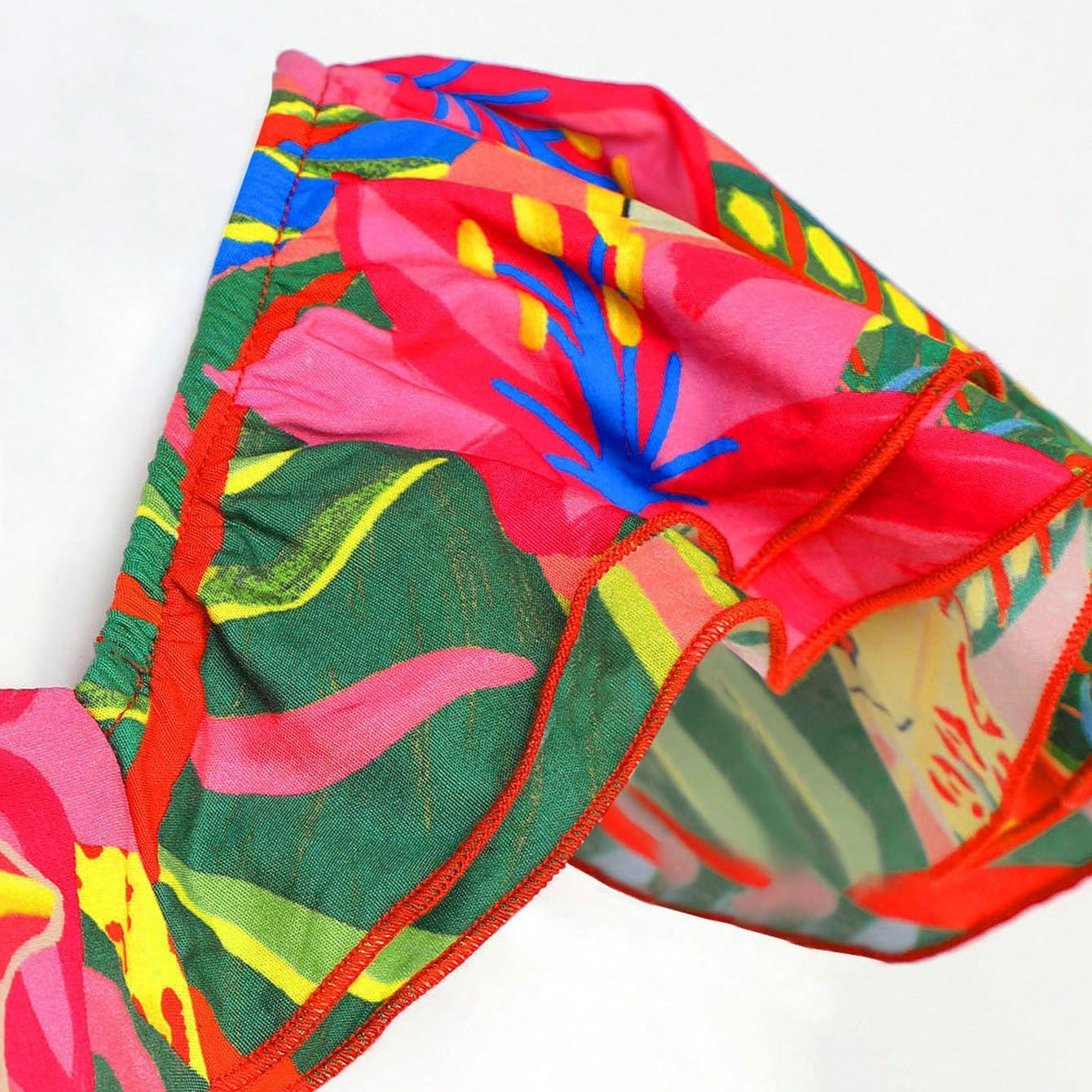 Travachic Estampa Tropical Cintura Cut Out Bainha Com Babado Vestido