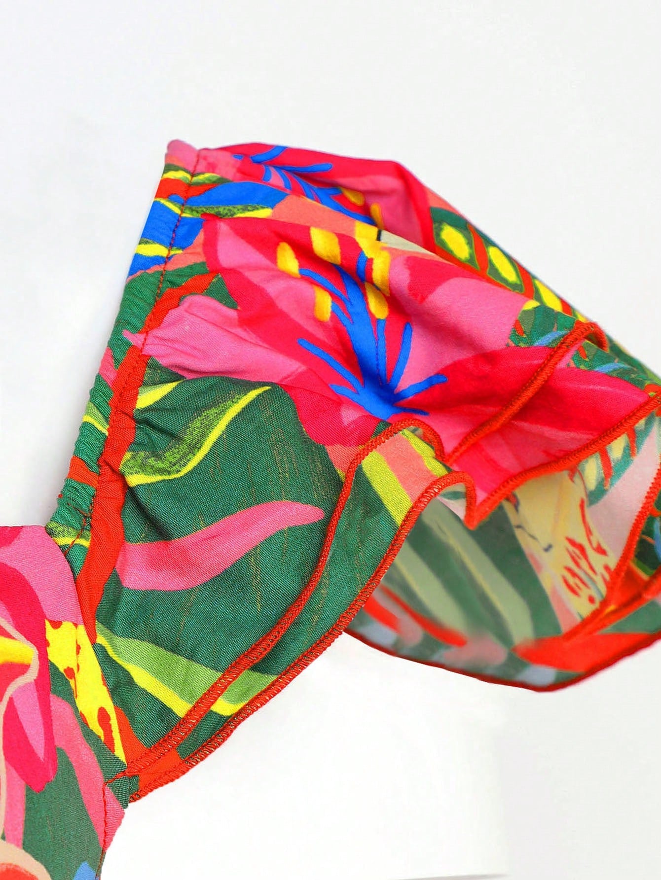 Travachic Estampa Tropical Cintura Cut Out Bainha Com Babado Vestido