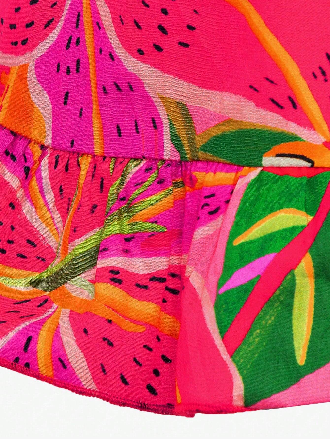 Travachic Estampa Tropical Cintura Cut Out Bainha Com Babado Vestido