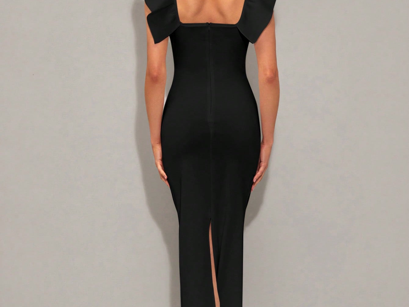 BAE Torção Frontal Acabamento De Babados Cut Out Dividir De Volta Vestido