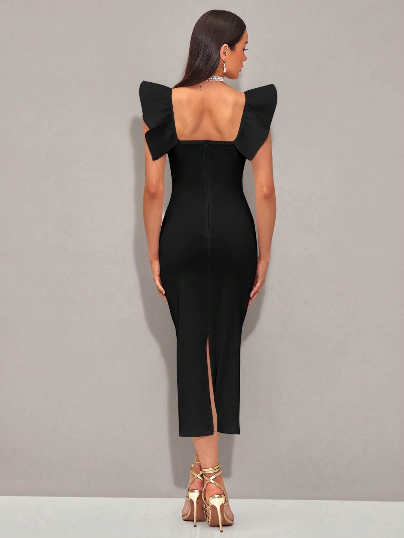 BAE Torção Frontal Acabamento De Babados Cut Out Dividir De Volta Vestido