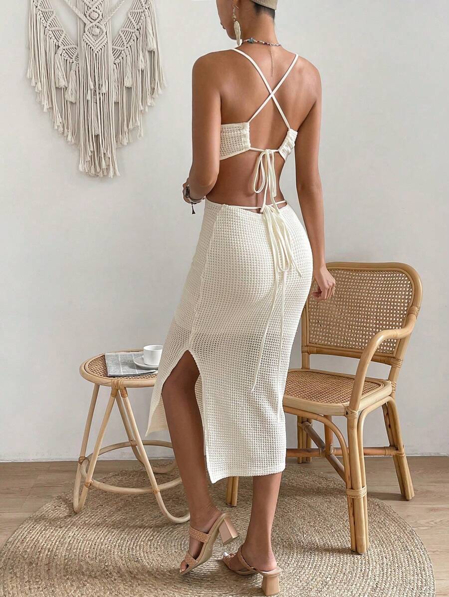 Breezaya Vestido Longo Ciganinha com Recorte e Abertura Lateral, Roupa de Praia e Férias para Mulheres