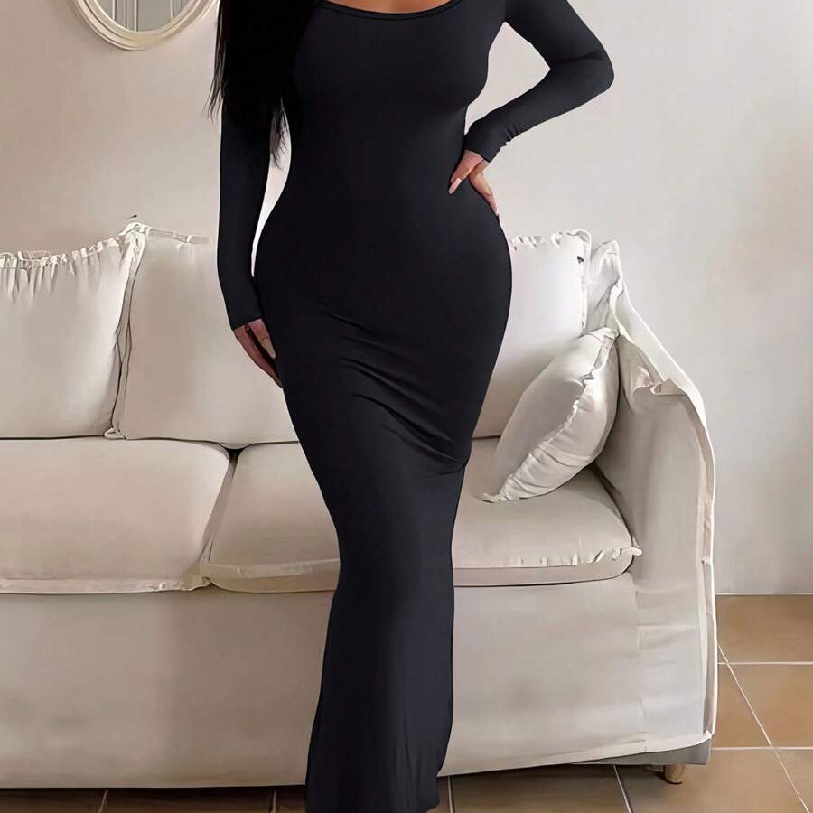 INAWLY Solva Women Plain Minimalist Long Sleeve Casual Dress Fall Cloth For Women