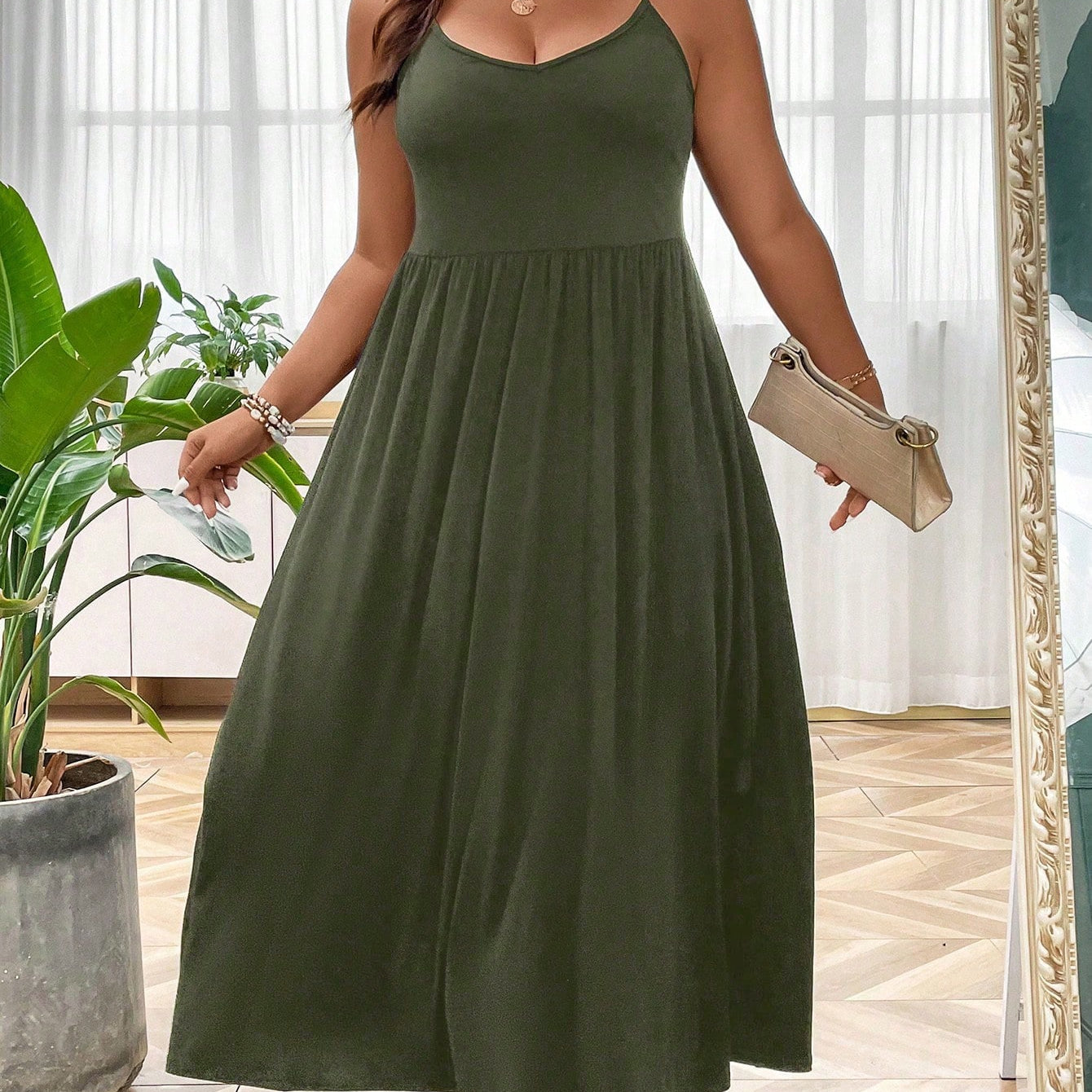LUNE Plus Solid Cami Dress Maxi Women Outfit
