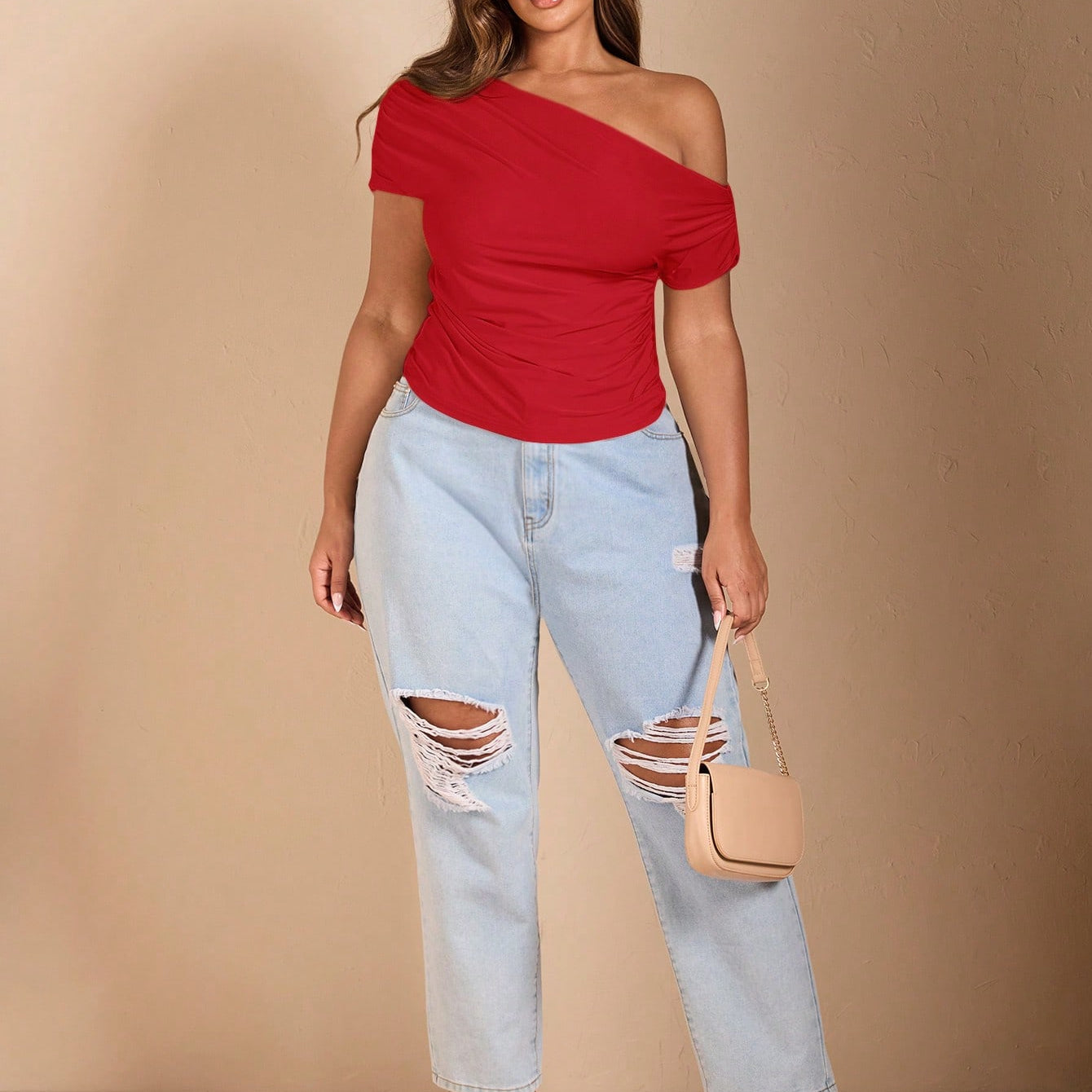 BAE Plus Size Women's Off-Shoulder Black Short Sleeve T-Shirt