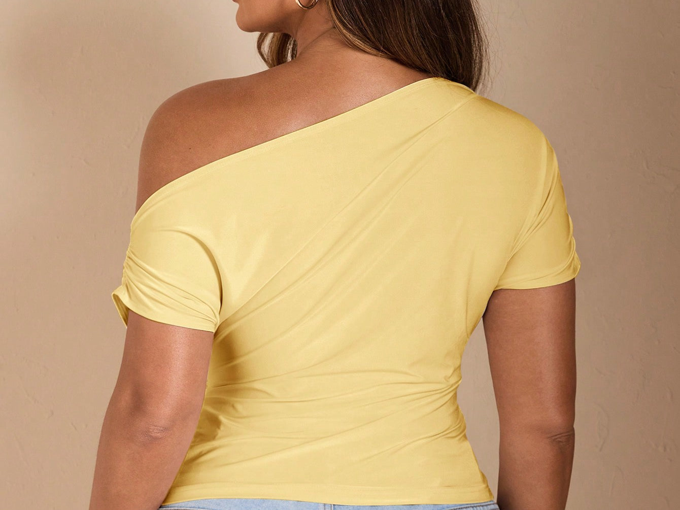 BAE Plus Size Women's Off-Shoulder Black Short Sleeve T-Shirt