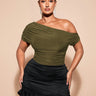 BAE Plus Size Women's Off-Shoulder Black Short Sleeve T-Shirt