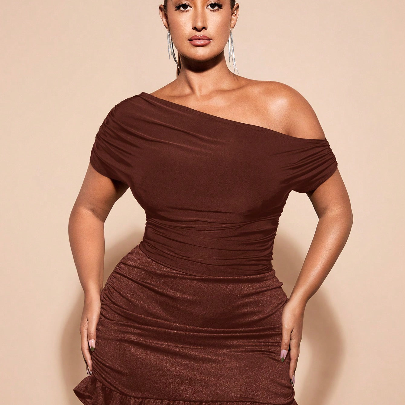 BAE Plus Size Women's Off-Shoulder Black Short Sleeve T-Shirt