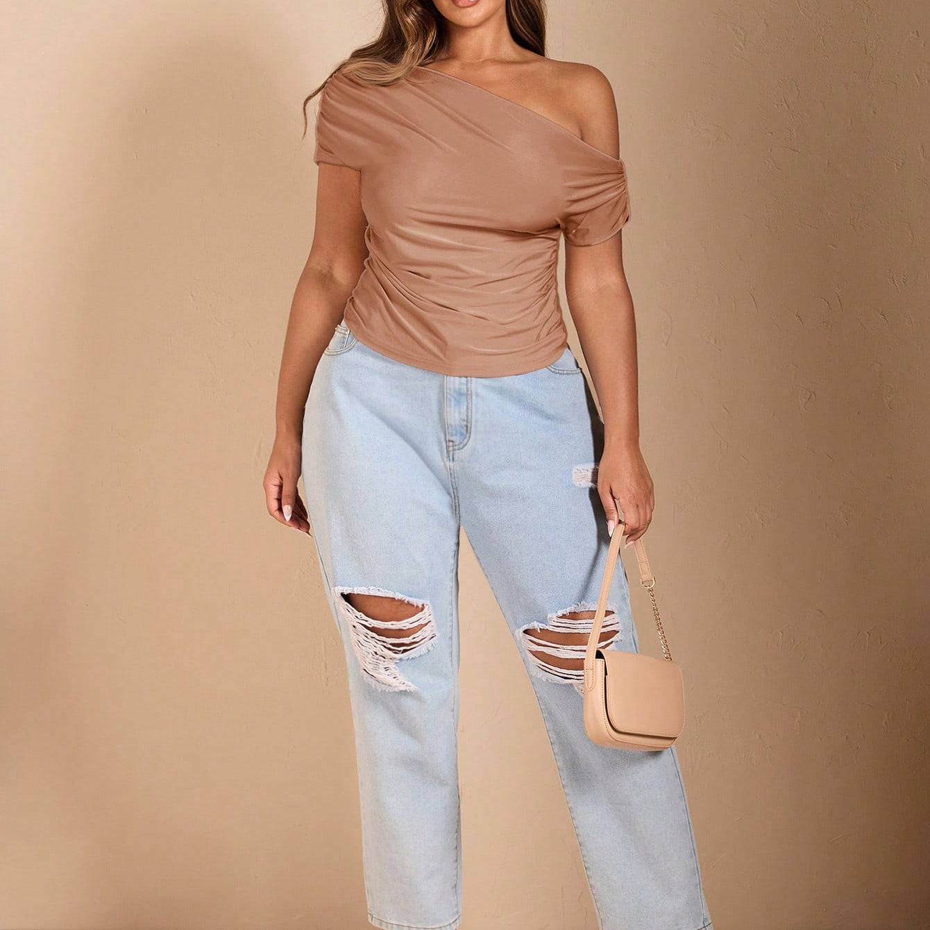 BAE Plus Size Women's Off-Shoulder Black Short Sleeve T-Shirt