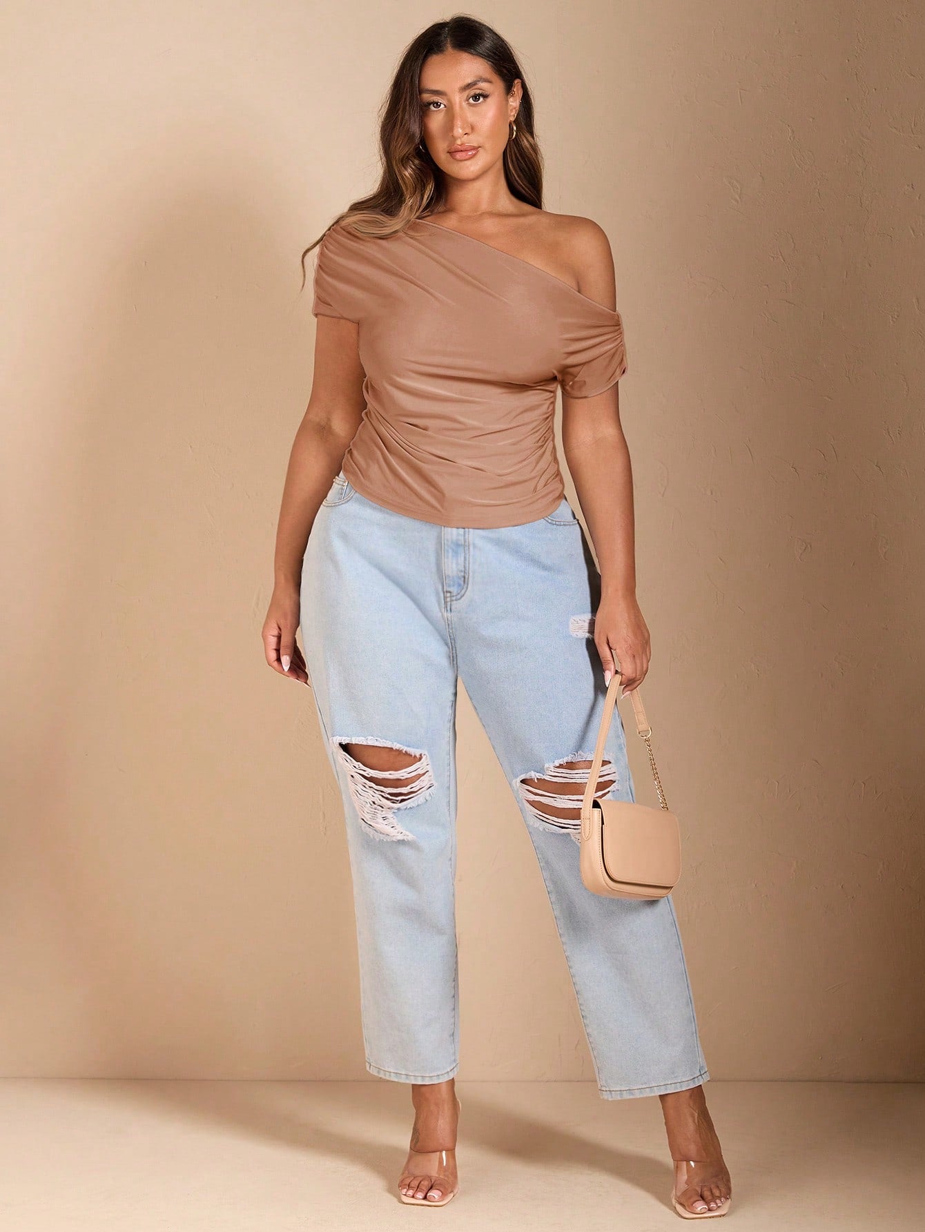 BAE Plus Size Women's Off-Shoulder Black Short Sleeve T-Shirt