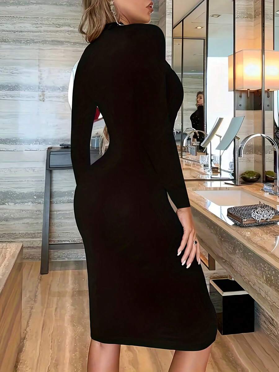 INAWLY Solva Women Plain Minimalist Long Sleeve Casual Dress Fall Cloth For Women