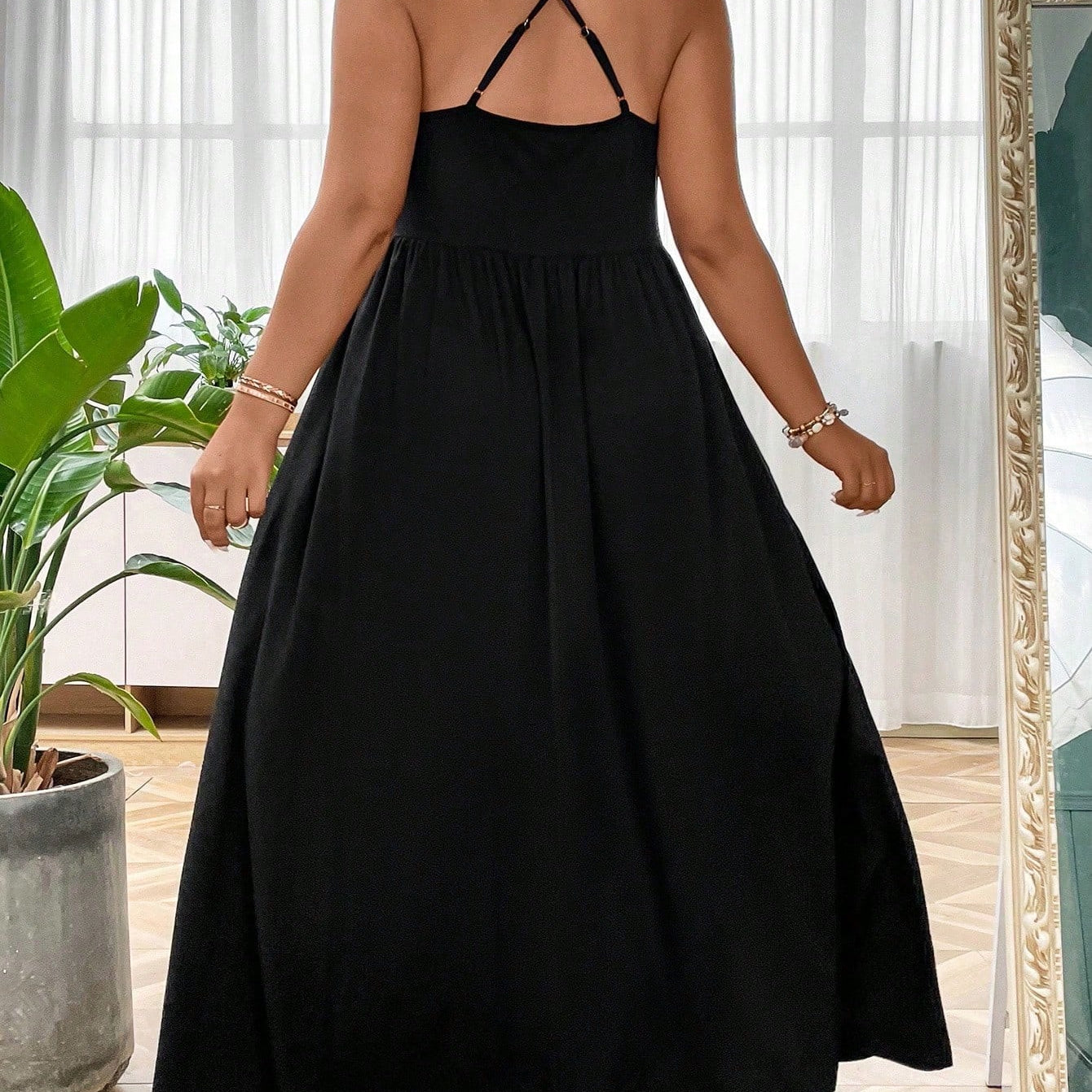 LUNE Plus Solid Cami Dress Maxi Women Outfit