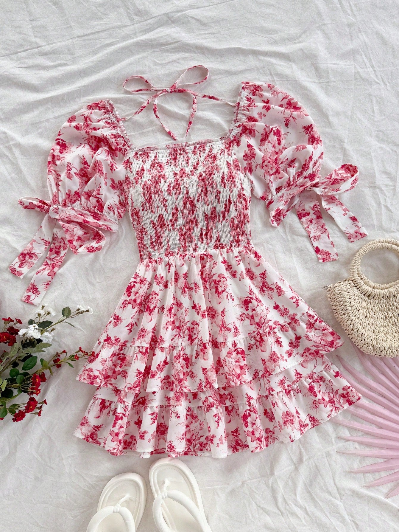 Florisole Bohemian Style Vacation Embroidered Multi-Layer Patchwork Dress For Women