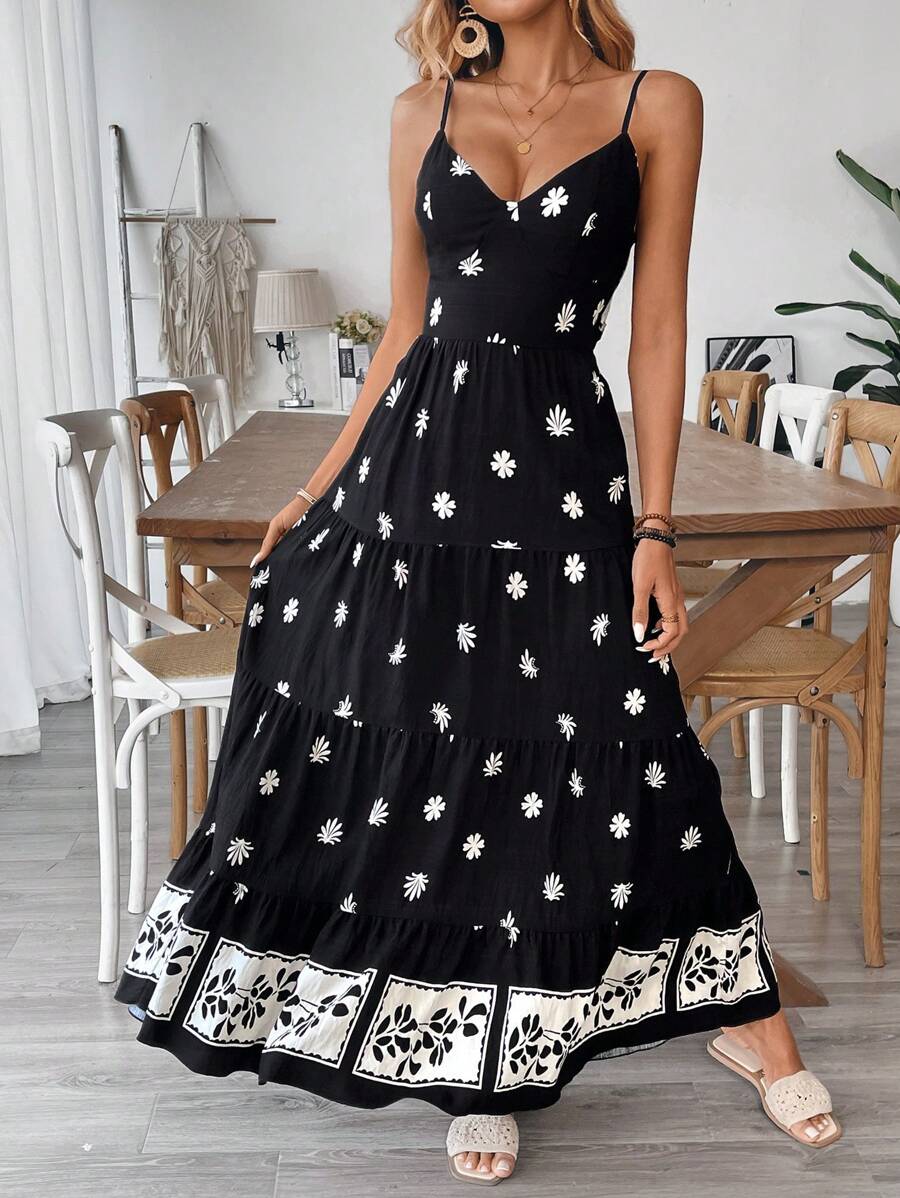 Florisole Bohemian Style Vacation Embroidered Multi-Layer Patchwork Dress For Women