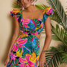 Travachic Estampa Tropical Cintura Cut Out Bainha Com Babado Vestido