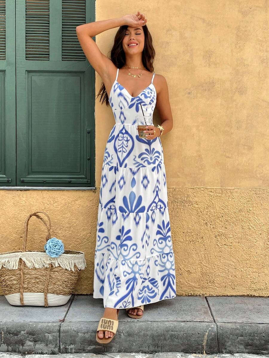 Florisole Bohemian Style Vacation Embroidered Multi-Layer Patchwork Dress For Women