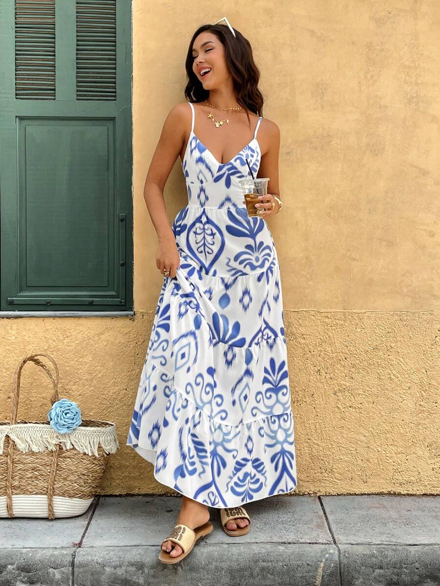 Florisole Bohemian Style Vacation Embroidered Multi-Layer Patchwork Dress For Women