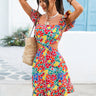 Travachic Estampa Tropical Cintura Cut Out Bainha Com Babado Vestido