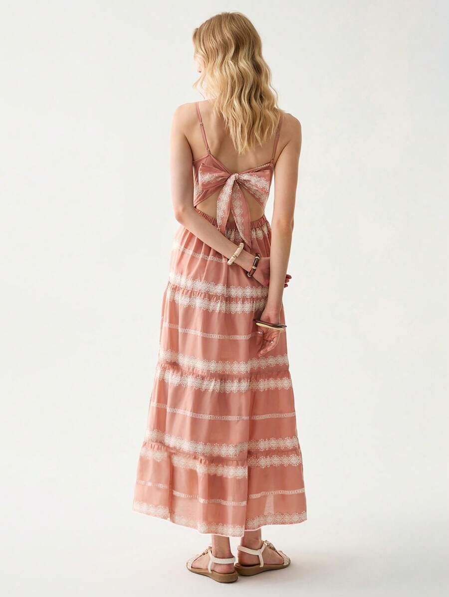 Florisole Bohemian Style Vacation Embroidered Multi-Layer Patchwork Dress For Women