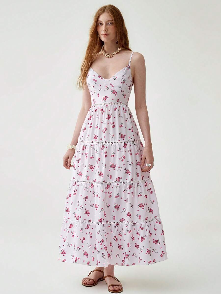 Florisole Bohemian Style Vacation Embroidered Multi-Layer Patchwork Dress For Women