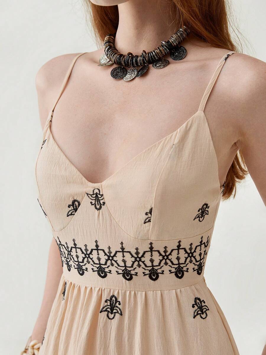 Florisole Bohemian Style Vacation Embroidered Multi-Layer Patchwork Dress For Women