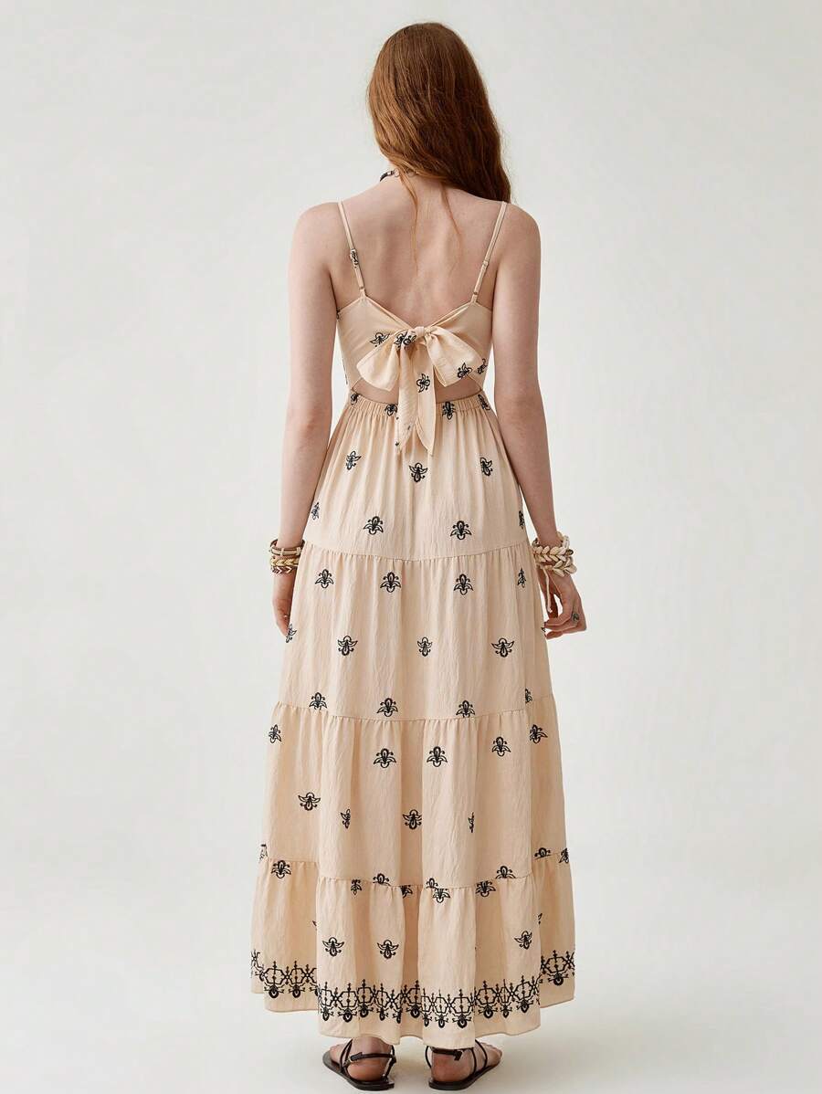 Florisole Bohemian Style Vacation Embroidered Multi-Layer Patchwork Dress For Women