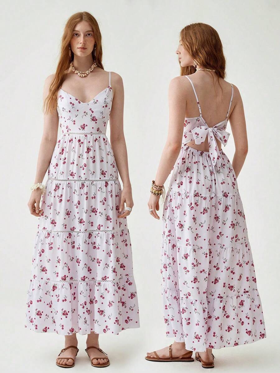 Florisole Bohemian Style Vacation Embroidered Multi-Layer Patchwork Dress For Women