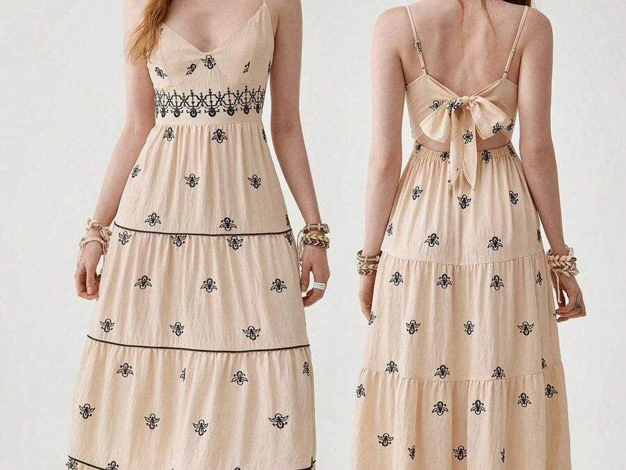 Florisole Bohemian Style Vacation Embroidered Multi-Layer Patchwork Dress For Women