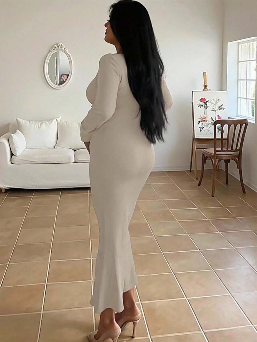 INAWLY Solva Women Plain Minimalist Long Sleeve Casual Dress Fall Cloth For Women