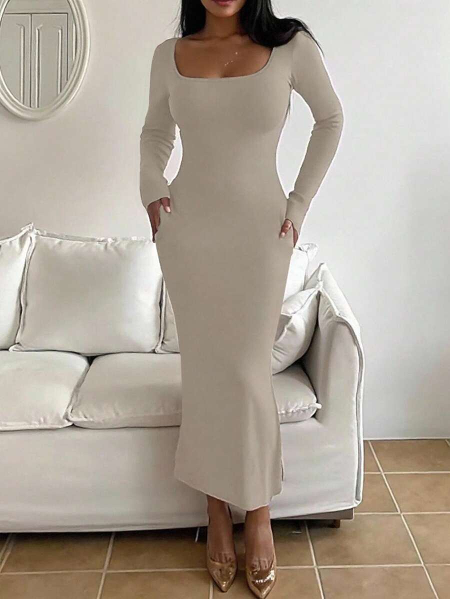 INAWLY Solva Women Plain Minimalist Long Sleeve Casual Dress Fall Cloth For Women