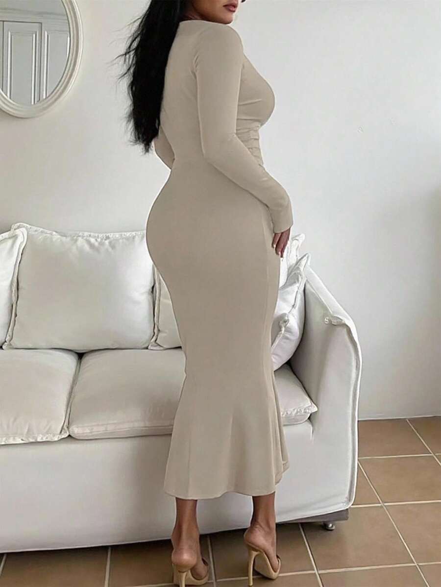 INAWLY Solva Women Plain Minimalist Long Sleeve Casual Dress Fall Cloth For Women