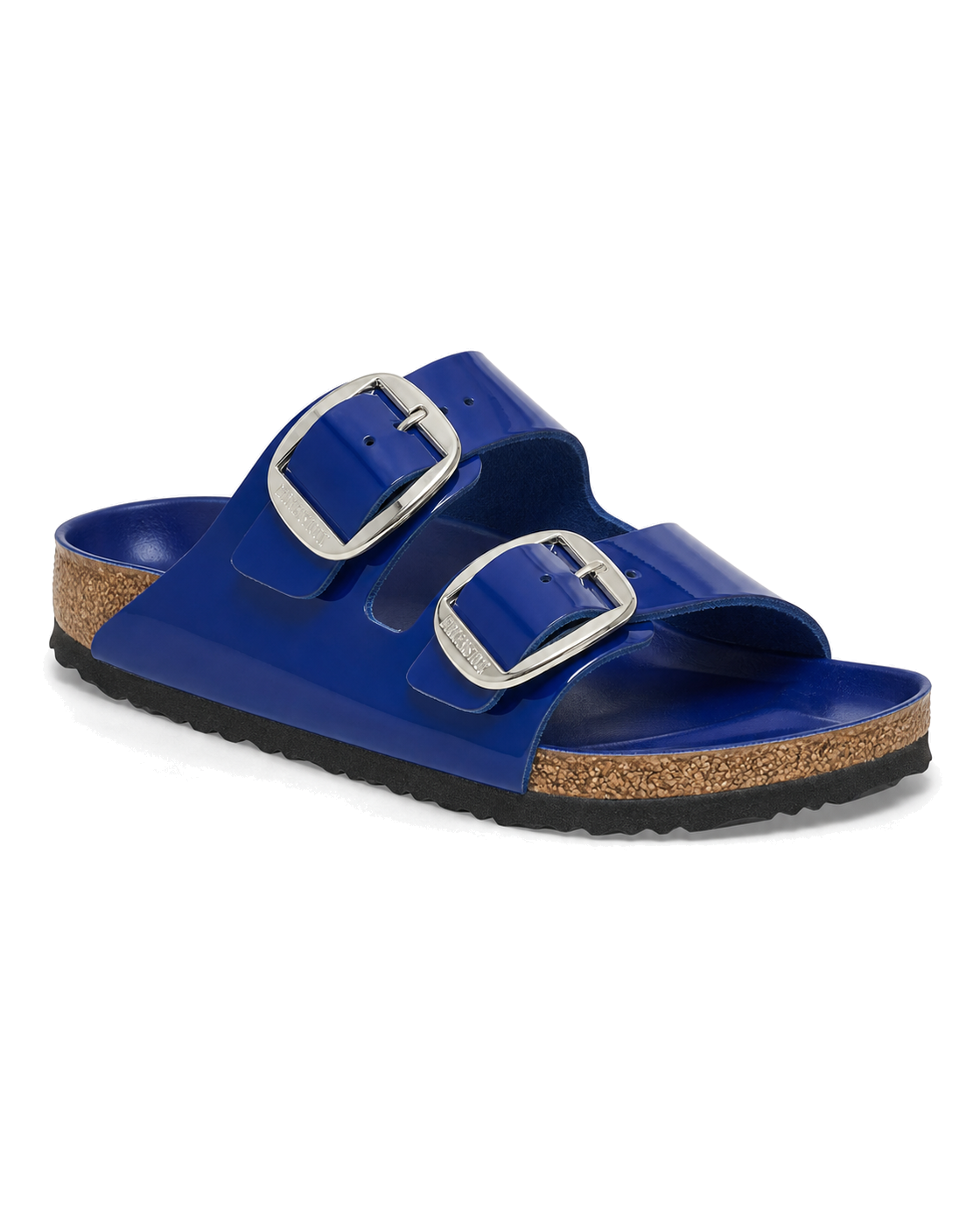Birkenstock Arizona Big Buckle Sandals is a glossy blue leather finish with oversized silver buckles - view 1
