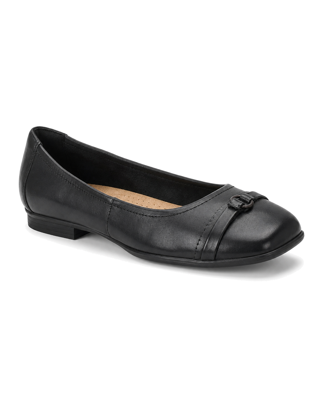 Clark’s Black Leather comfort flat with ultimate comfort footbed - view 1