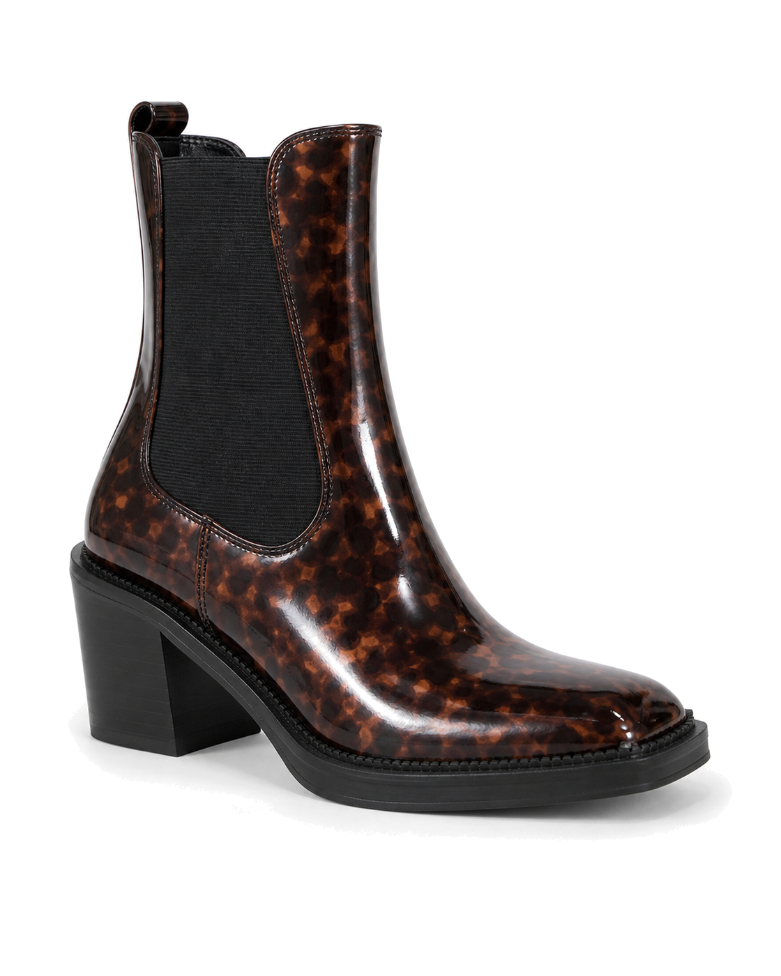 Circus Boots in a tortoiseshell patent finish with a square toe - view 1