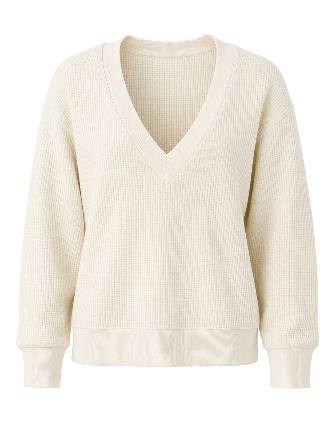 Negative Waffle Knit Deep V in Cream - view 1