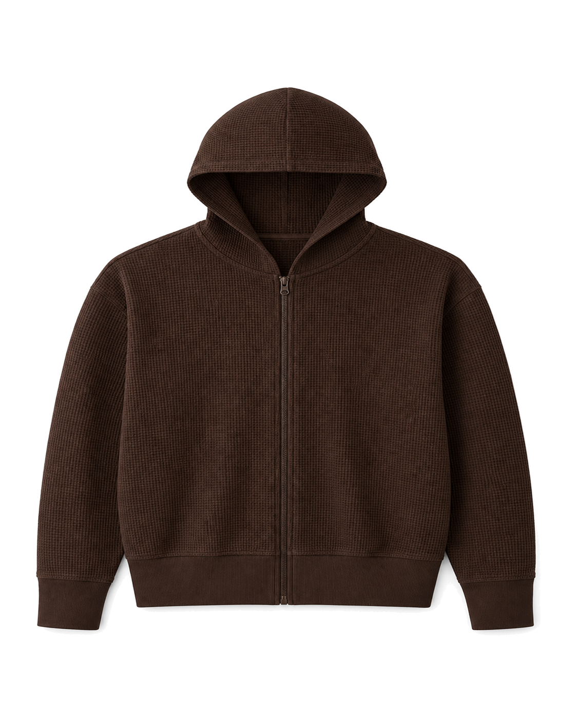 Negative Waffle Knit Zip-Up Hoodie in Espresso - view 1