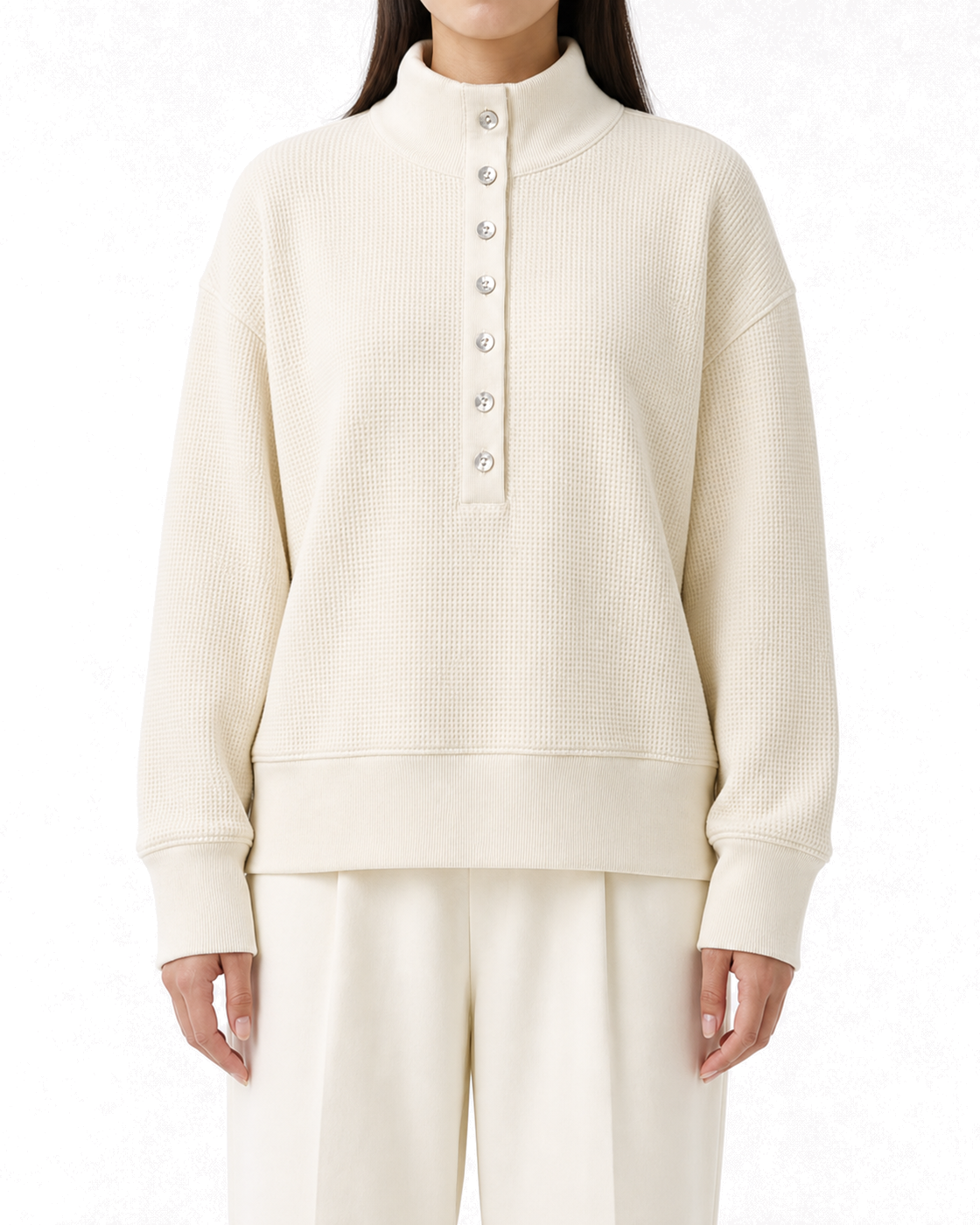 Negative Waffle Knit Pullover in Cream - view 3