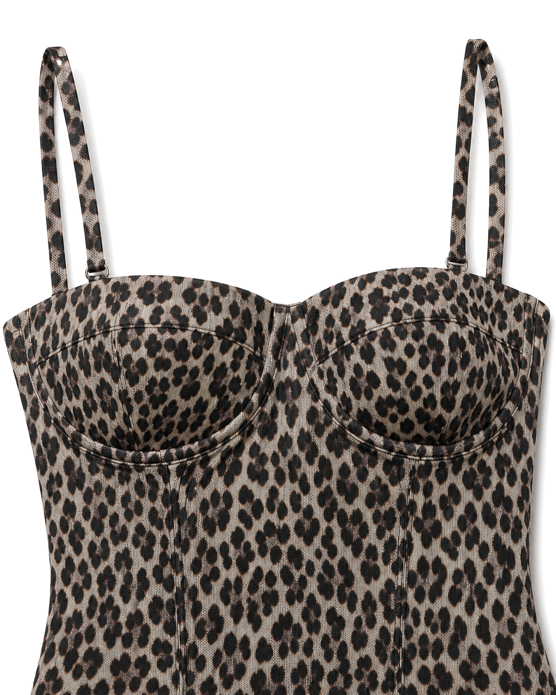 Good American MESH BUSTIER BODYSUIT | LUCKY LEOPARD - view 3